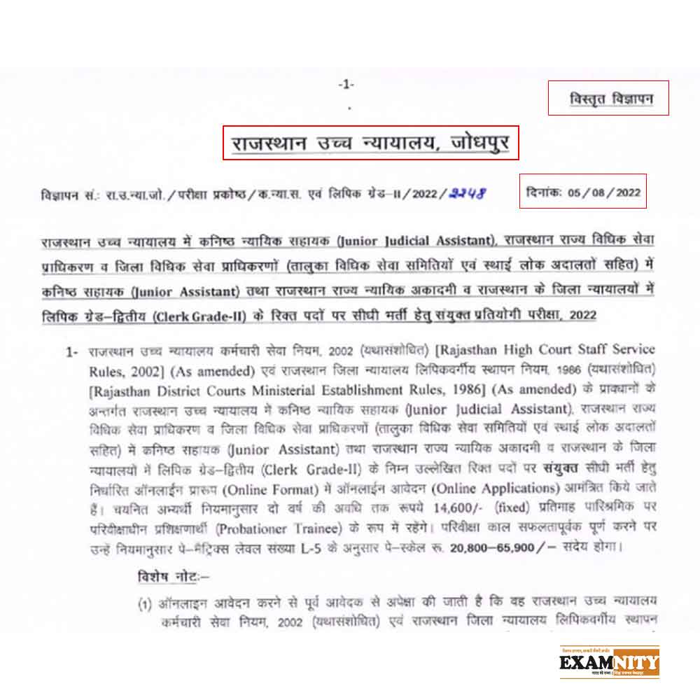 Rajasthan High Court LDC Notification 2022 PDF Download