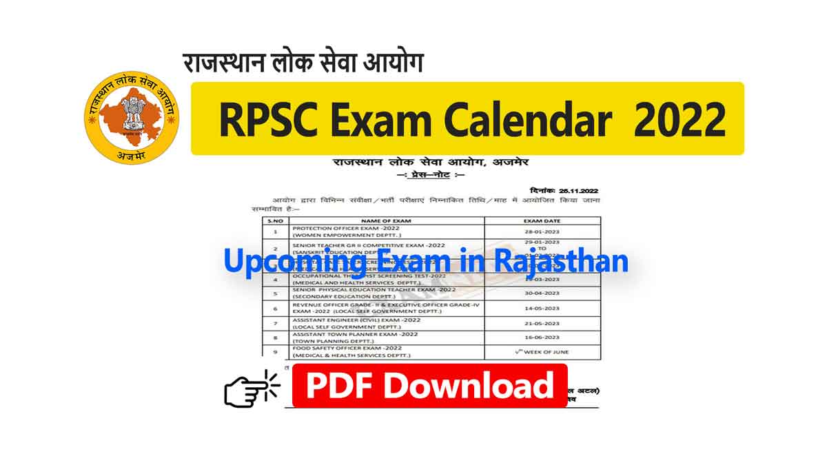 RPSC Exam Calendar 2022 in Hindi