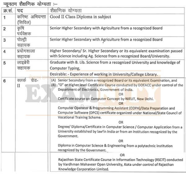 Rajasthan LDC Eligibility 2023 MPUAT